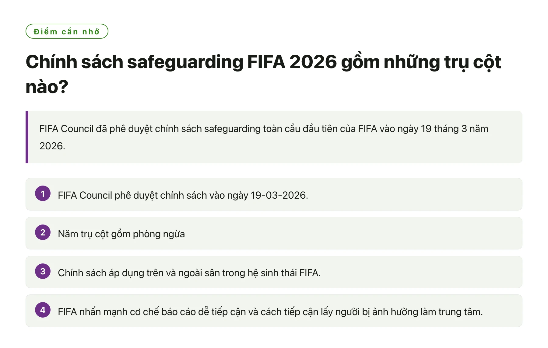 Chính sách safeguarding FIFA 2026 gồm những trụ cột nào?——全文要点速览